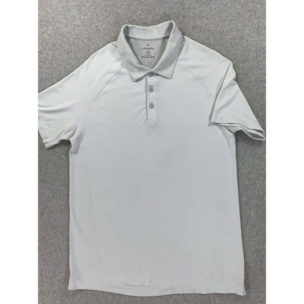 Fabletics Cotton Blend Fitted Athletic S/S‎ Polo Shirt (Men's Large) White